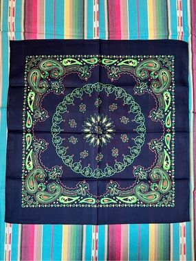 Vintage-Inspired Green, Black & Orange Paisley Bandana 🧡🖤💚